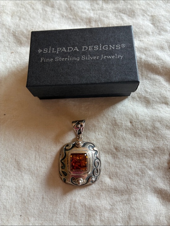 Silpada Jewelry - Silpada Sterling Silver Amber Pendant - Orange Amber Accent